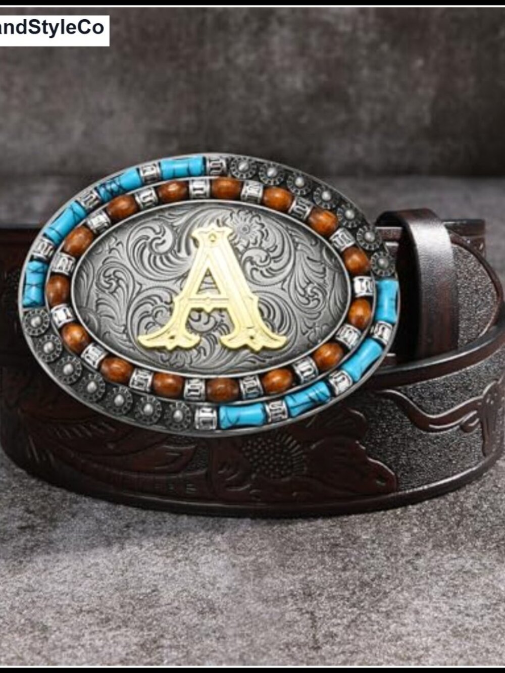 Western Initial Letter Belt Buckle, Native American Turquoise Zinc Alloy Jeans - Picture 2 of 6